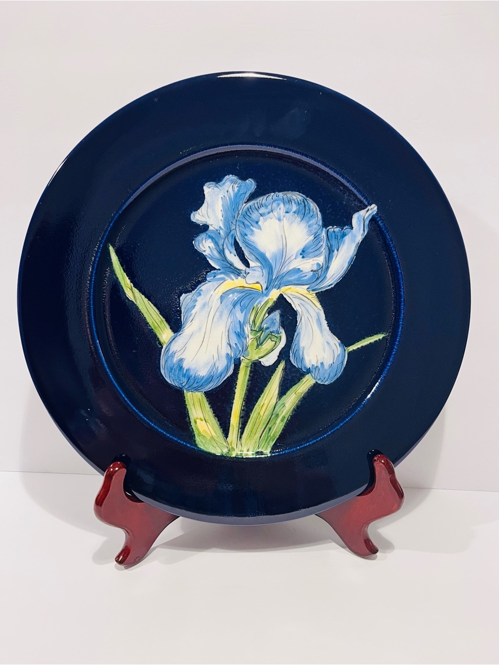 Vintage Abigals Hand Painted Iris Ceramic Decorative Plate Made in Italy 12”